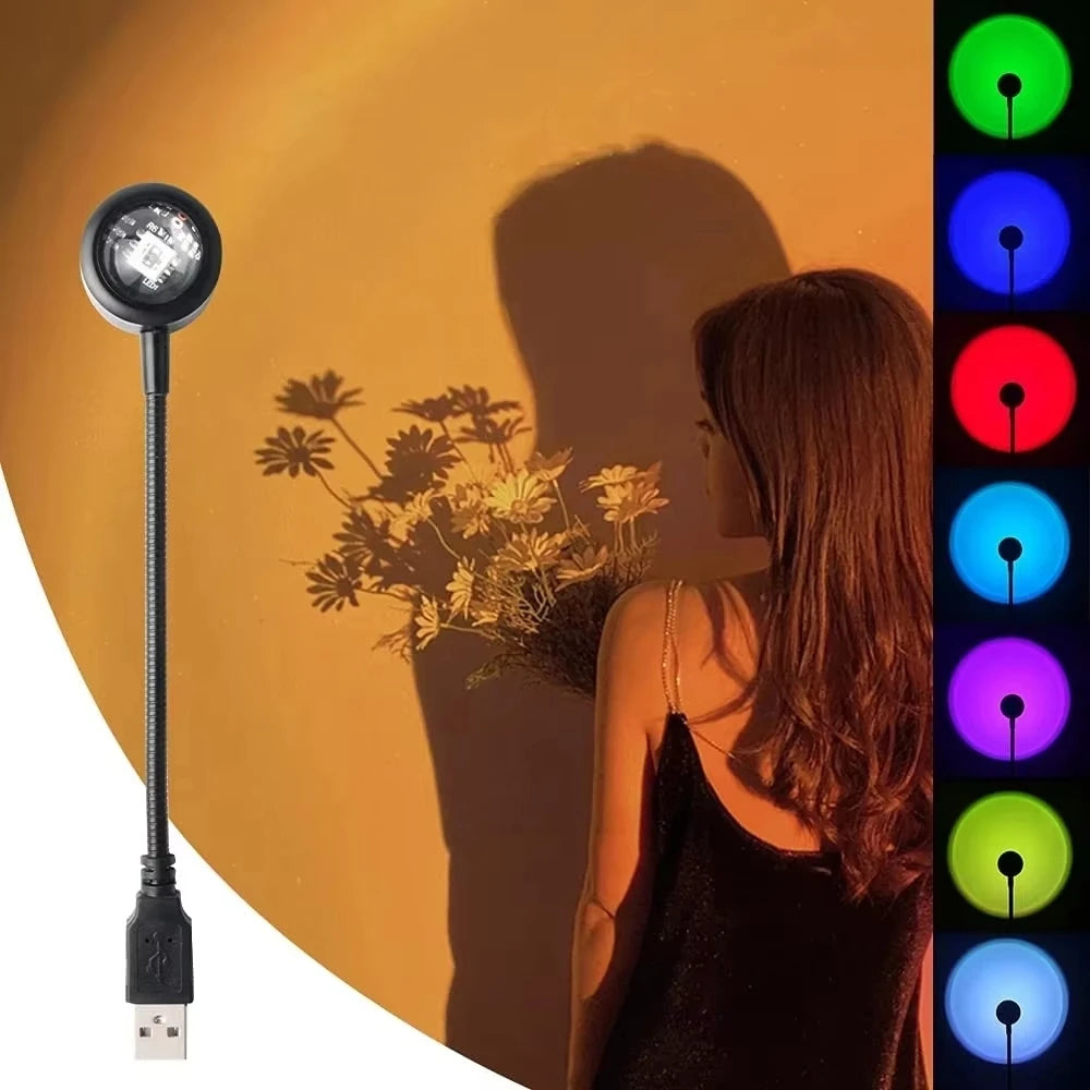 MeeToo USB Sunset Mood Lamp Led Projector Neon Night Light for Living Room Decor Bedroom Background Photography Wall Atmosphere